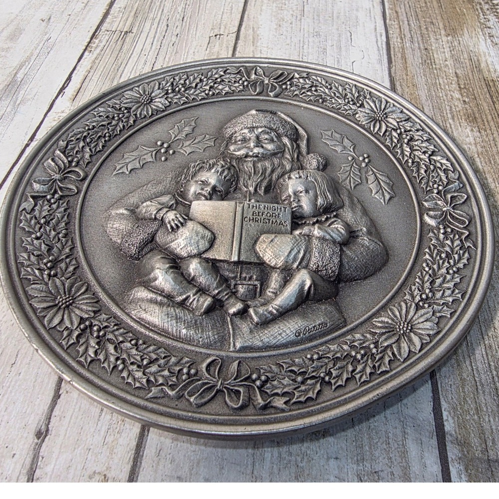 1978 Hudson Fine Pewter Santa Night Before Christmas Plate Albert Petitto 6in - Picture 6 of 6